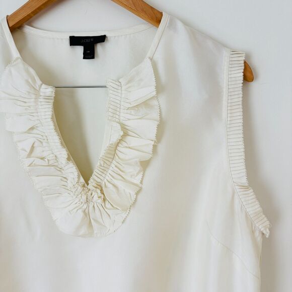 J. Crew Silk Ruffled Top Size 14 Ivory White Sleeveless Classic Preppy Feminine - Picture 4 of 7